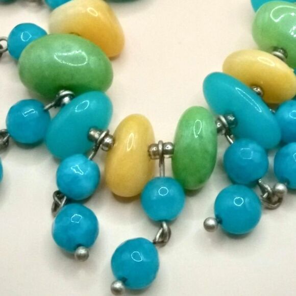Natural Dandelion Yellow/Green Aventurine w Blue Crackle Quartz Beads Necklace - Picture 8 of 12